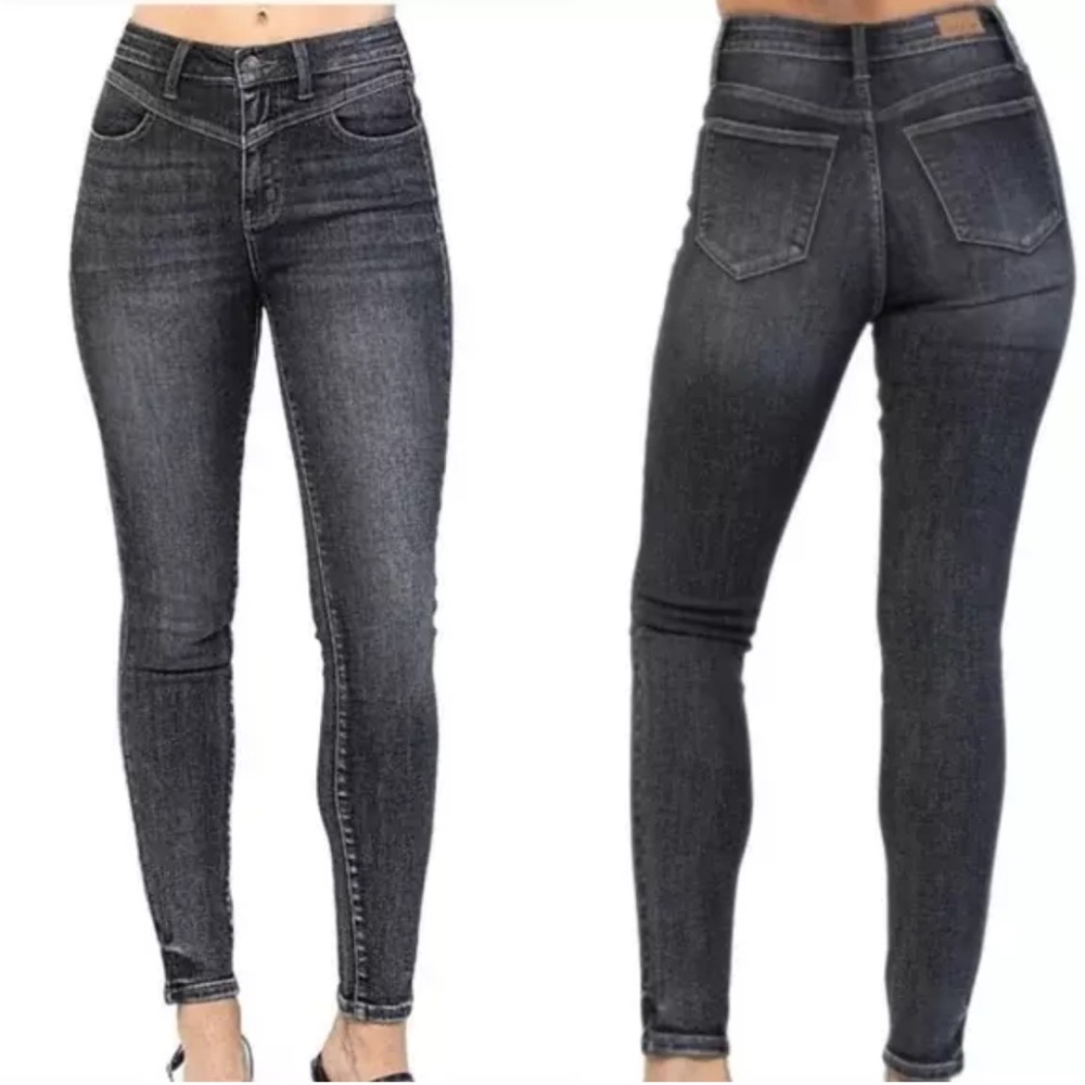 JUDY BLUE Vintage Black Yoke High Waist Skinny Fit Denim Women's Size 11/30